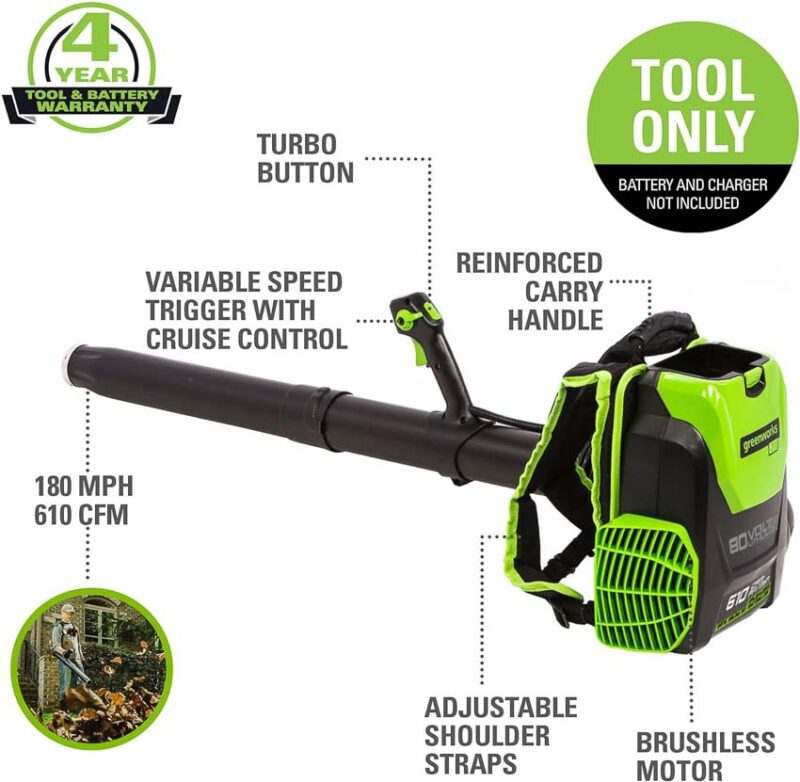 greenworks 80v 610 cfm backpack blower