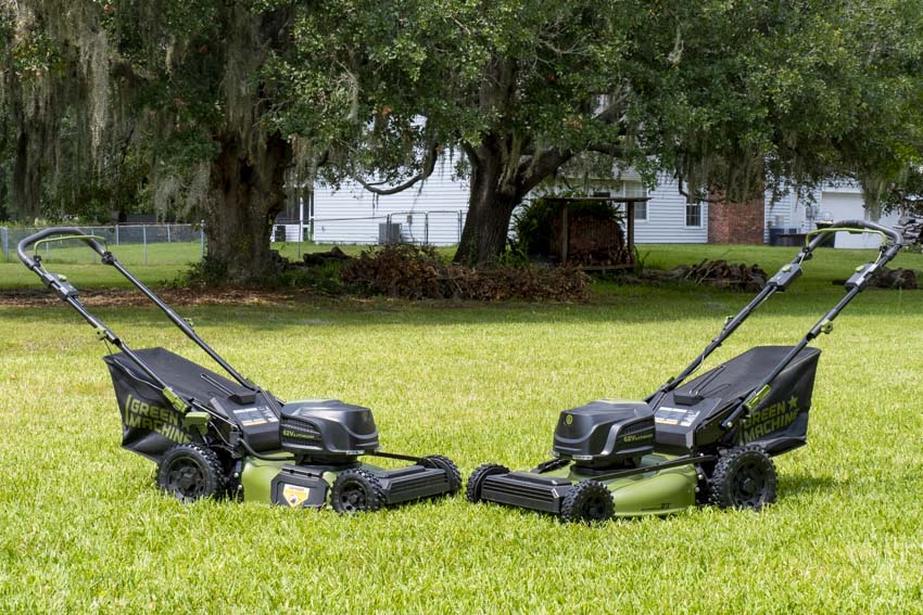 Green Machine 62V Brushless 22 in. Electric Cordless Battery Self-  Propelled Lawn Mower with 2 4.0 Ah Batteries and Charger GMSM6200 - The  Home Depot