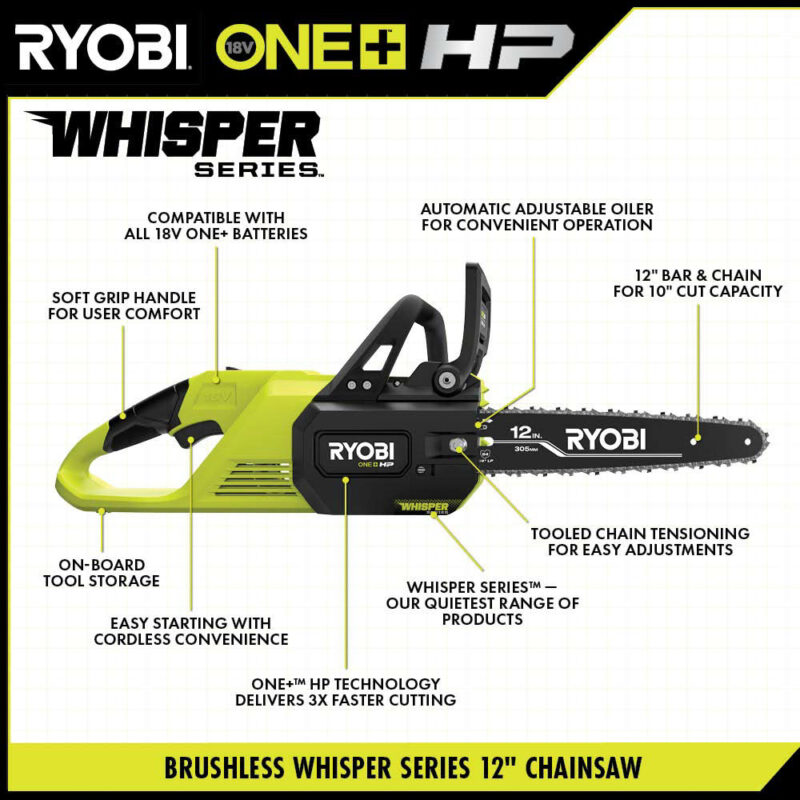 Ryobi 18V 12-inch whisper series chainsaw