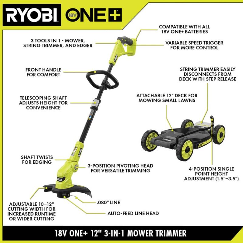 ryobi 18v trim mower features